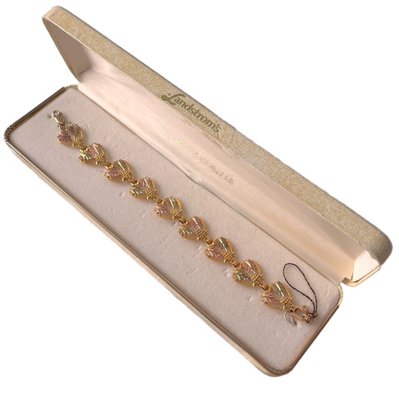 Landstrom’s Jewelry - Vintage Landstrom’s Tri Color 10 Karat Black Hills Gold Heart Leaf Bracelet